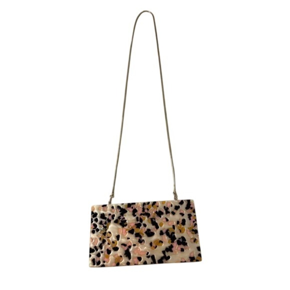 Pink Tortoise Shell Acrylic Resin Box Clutch Gold Chain Evening Bag Handbag